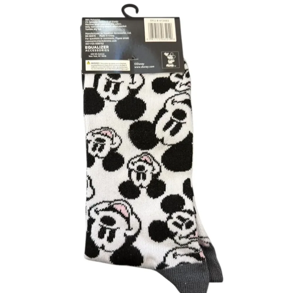 Disney Mickey Mouse Black White Unisex Crew Socks Size 9-13